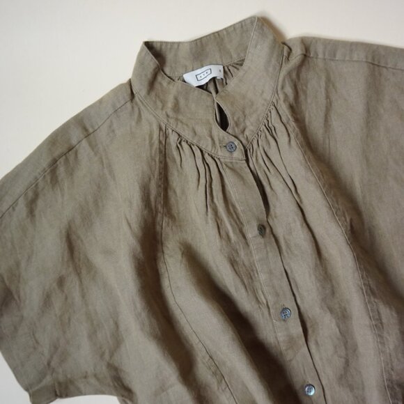 Ayr Irish Linen "The Bloom" Button Down Mandarin Collar Blouse - Size XS - Picture 3 of 12